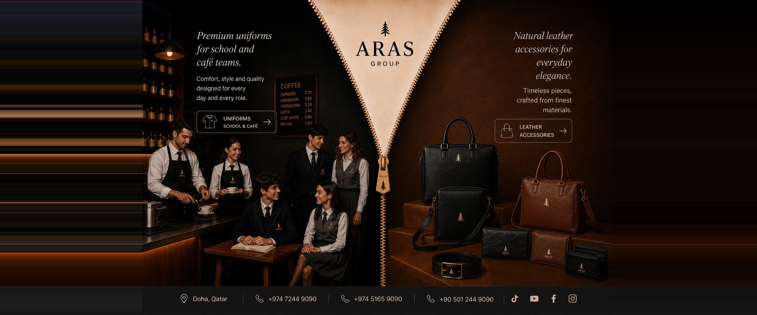 ARAS Group — Premium school and cafe uniforms, natural leather accessories.