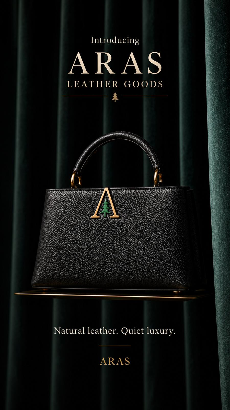 Aras burgundy vanity case with gold chain and pine charms